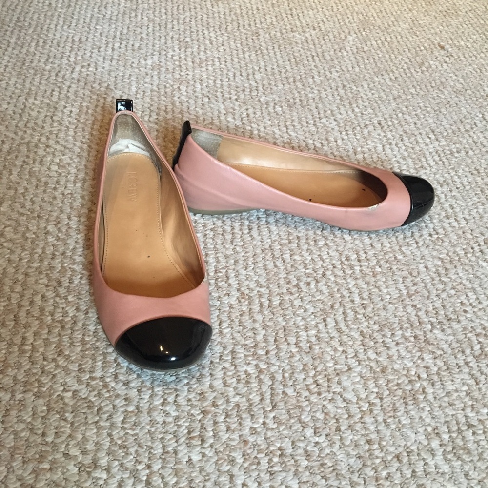 JCrew dusty rose leather flats with black toe cap